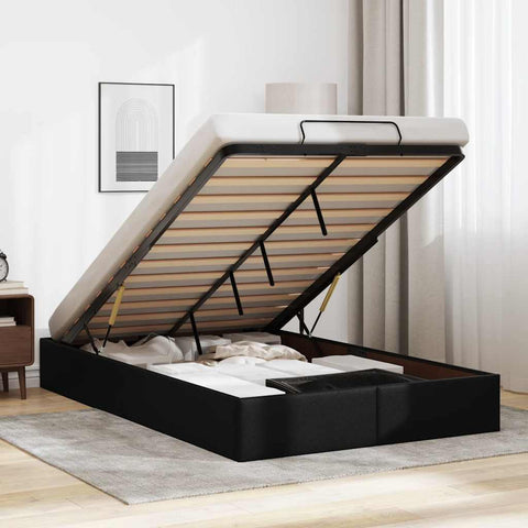 Ottoman Bed Frame without Mattress Black Double Faux Leather 3310829