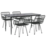 Garden Dining Set Black Poly Rattan, Tempered Glass, Steel Medium 3157855