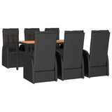 7 Piece Garden Dining Set Black Poly Rattan&Solid Wood Acacia 3157638