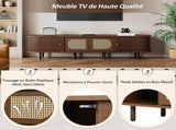 180*40*40cm Oval TV Stand in Dark Walnut, Rattan Design, Two Cabinet Doors, Two Sliding Doors, TV N605P439650N