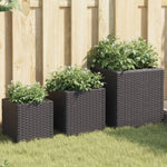 ZNTS Garden Planters 3 pcs Black Poly Rattan 366395