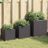 ZNTS Garden Planters 3 pcs Black Poly Rattan 366395