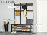 Coat Rack Stand, Free Standing Hall Tree, Coat Stand with Hooks, Bench and Shoe Rack, 100cm 38.5cm T3398P329435