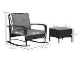Three-Piece Rocking Chair Rattan Bistro Set - Black T3398P317697