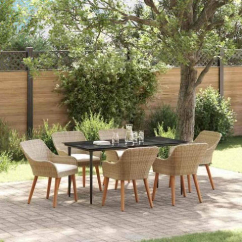 Garden Dining Set with Cushion 7 pcs Beige Poly Rattan 3261695