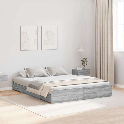 Storage Bed Frame Grey sonoma 140 x 190 cm Engineered wood 3335314
