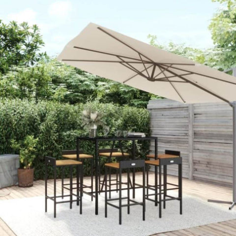 7 Piece Garden Bar Set Black Poly Rattan& Solid Wood Acacia 3187678