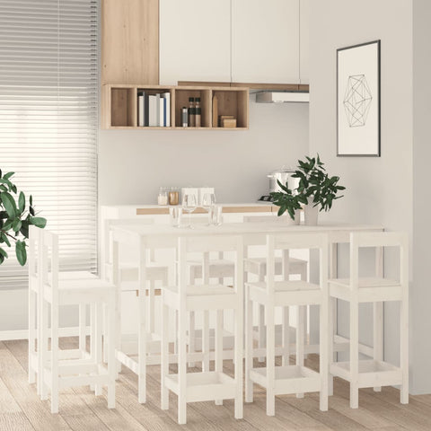 9 Piece Bar Set White Solid Wood Pine 3124723