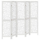 ZNTS Room Divider 5 Panels White Solid Wood Paulownia 358741