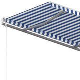 3069916 Manual Retractable Awning with Posts 3,5x2,5 m Blue and White