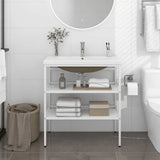 Bathroom Washbasin Frame with Built-in Basin White Iron 3101375
