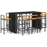 9 Piece Garden Bar Set Black Poly Rattan& Solid Wood Acacia 3187704