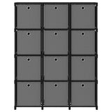 12-Cube Display Shelf with Boxes Black 103x30x141 cm Fabric 322615
