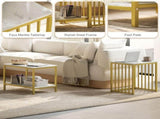 Modern Coffee Table Set of Two, Marble-Effect Nesting Side Tables with Steel Frame for Living Room, T3398P329522