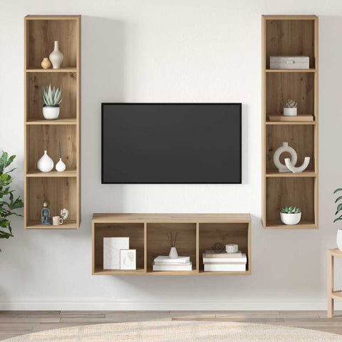TV Cabinet Set Wall-mounted 3 pcs Artisan oak Engineered Wood 3393341