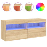 TV Wall Cabinet with LED Lights Sonoma Oak 100x30x40 cm 837213