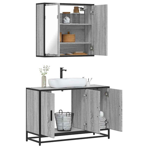 ZNTS 2 Piece Bathroom Furniture Set Grey Sonoma Engineered Wood 3300893