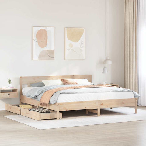 ZNTS Bed Frame without Mattress 200x200 cm Solid Wood Pine 3301854