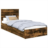 Storage Bed with Drawer Smoked Oak 90 x 190 cm Engineered Wood 3408498