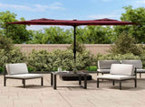 Double-Head Garden Parasol with LEDs Bordeaux Red 316x145 cm 362973