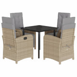 5 Piece Garden Dining Set with Cushions Beige Poly Rattan 3212592