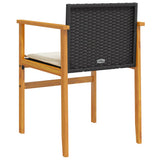 Garden Chairs with Cushions 2 pcs Black Poly Rattan&Solid Wood 368711