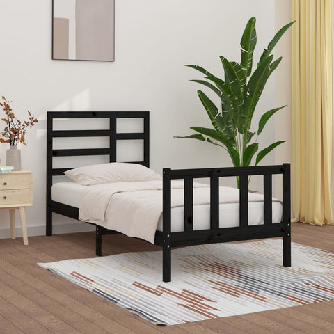 ZNTS Bed Frame Black Solid Wood Pine 90x200 cm 3107602