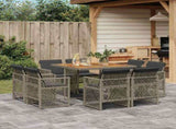 9 Piece Garden Dining Set with Cushions Grey Poly Rattan 3210842