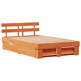Bed Frame with Headboard Wax Brown 135 x 190 cm Solid Pine Wood 3382285