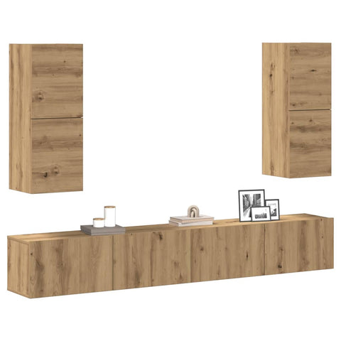 4 Piece TV Cabinet Set Wall-mounted Artisan Oak Engineered Wood 3329018