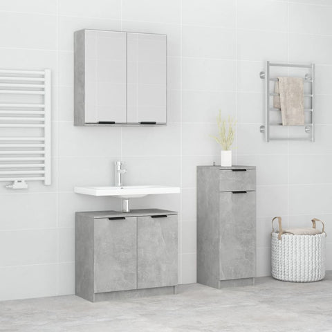 ZNTS 3 Piece Bathroom Cabinet Set Concrete Grey Engineered Wood 3115871