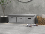 Three-Drawer Shoe Storage Bench, with Padded Top Seat - Grey T3398P329500