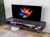 Floating TV Unit, Wall Mounted TV Cabinet for TVs up to 65", High Gloss Media Wall Unit with LED T3398P328293