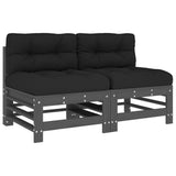 Middle Sofas with Cushions 2 pcs Grey Solid Wood Pine 825690