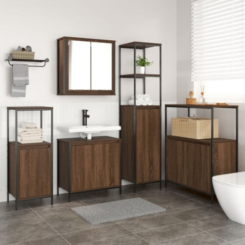 ZNTS 5 Piece Bathroom Furniture Set Brown Oak Engineered Wood 3328388