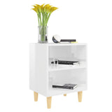 Bed Cabinets Solid Wood Legs 2 pcs High Gloss White 40x30x50 cm 805792