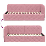 Corner Bed Frame with Headboard Pink 90 x 190 cm Velvet 42016526