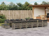 17 Piece Garden Dining Set with Cushions Grey Poly Rattan 3210824