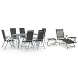 Dining Set Black, Silver, Light Grey Aluminium, Textilene, Glass 3070646