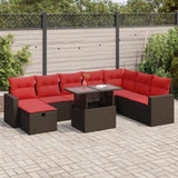 9 Piece Garden Sofa Set with Cushions Brown Poly Rattan Acacia 3327844