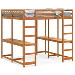 ZNTS Loft Bed with Desk and Ladder Wax Brown 180x200 cm Super King Solid Wood Pine 3284232