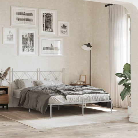 Metal Bed Frame without Mattress with Headboard White 140x190cm 376551