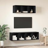 TV Cabinet Set Wall-mounted 2 pcs Black Oak Engineered Wood 3393355