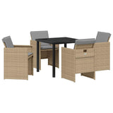 Garden Dining Set with Cushion Folding 5 pcs Beige Poly rattan 3379964