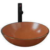 Bathroom Sink with Tap and Push Drain Brown Tempered Glass 3098455