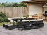 11 Piece Garden Dining Set with Cushions Black Poly Rattan 3211326
