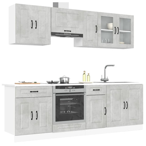 ZNTS 8 Piece Kitchen Cabinet Set Kalmar Concrete Grey Engineered Wood 3314825