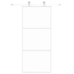Sliding Door White 90x205 cm Tempered Glass and Aluminium 155205