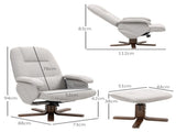 Linen Swivel Recliner Chair with Footstool, Upholstered Reclining Armchair with Wooden Base for T3398P343465