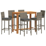 7 Piece Garden Bar Set Grey Solid Wood Acacia and Poly Rattan 3295301